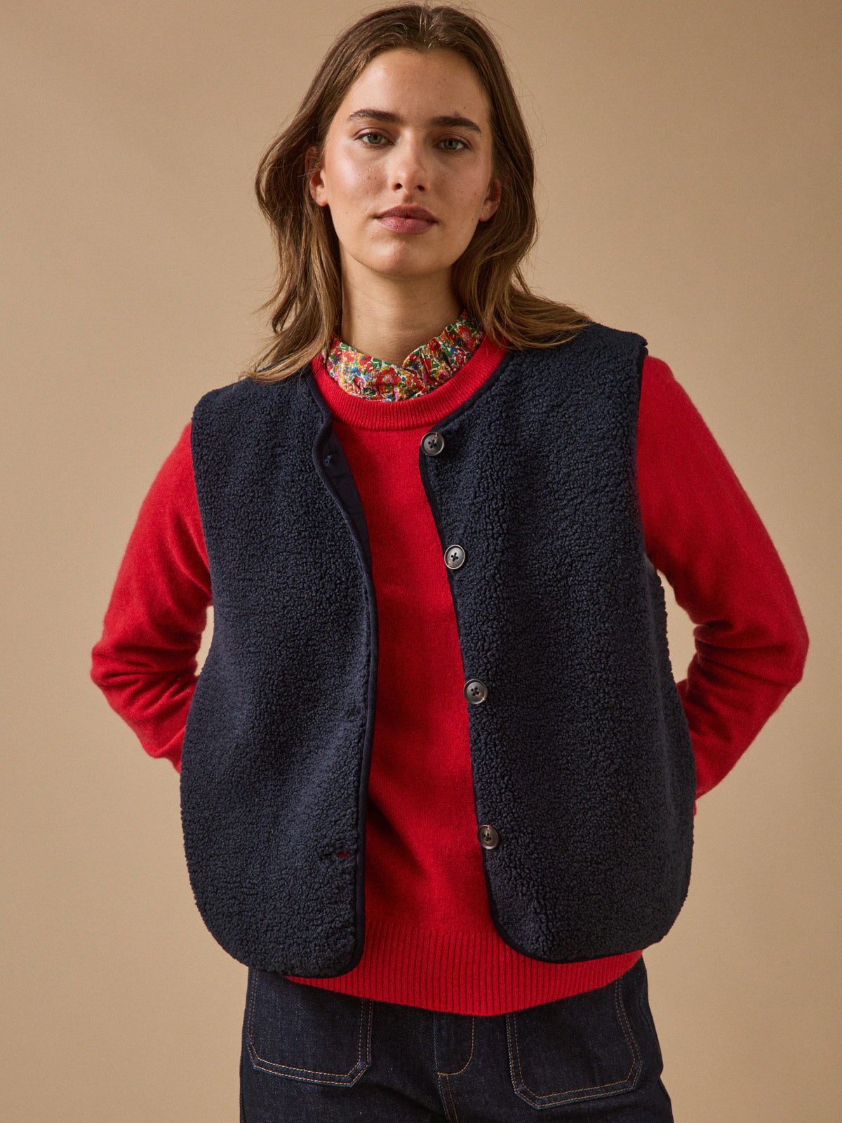 Veste sans manches en sherpa femme