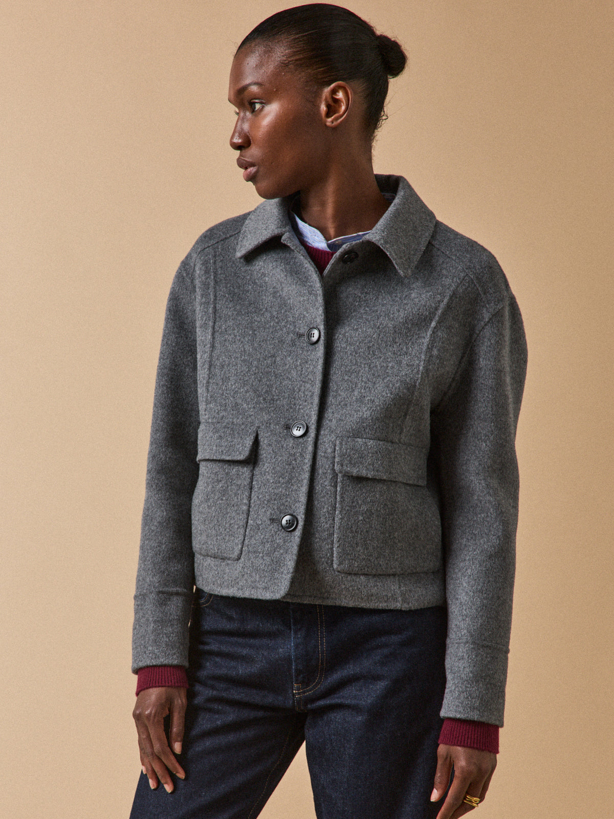 Women's double-sided woolen button jacket