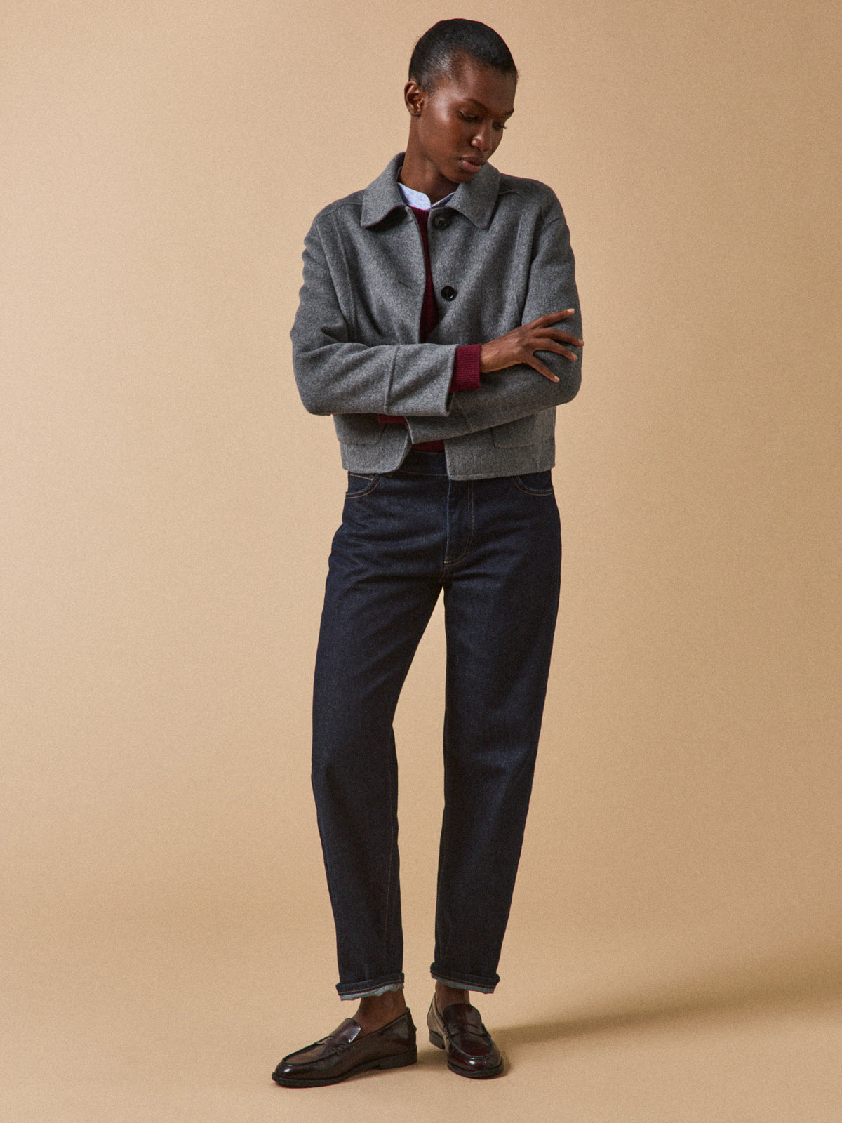 Women's double-sided woolen button jacket