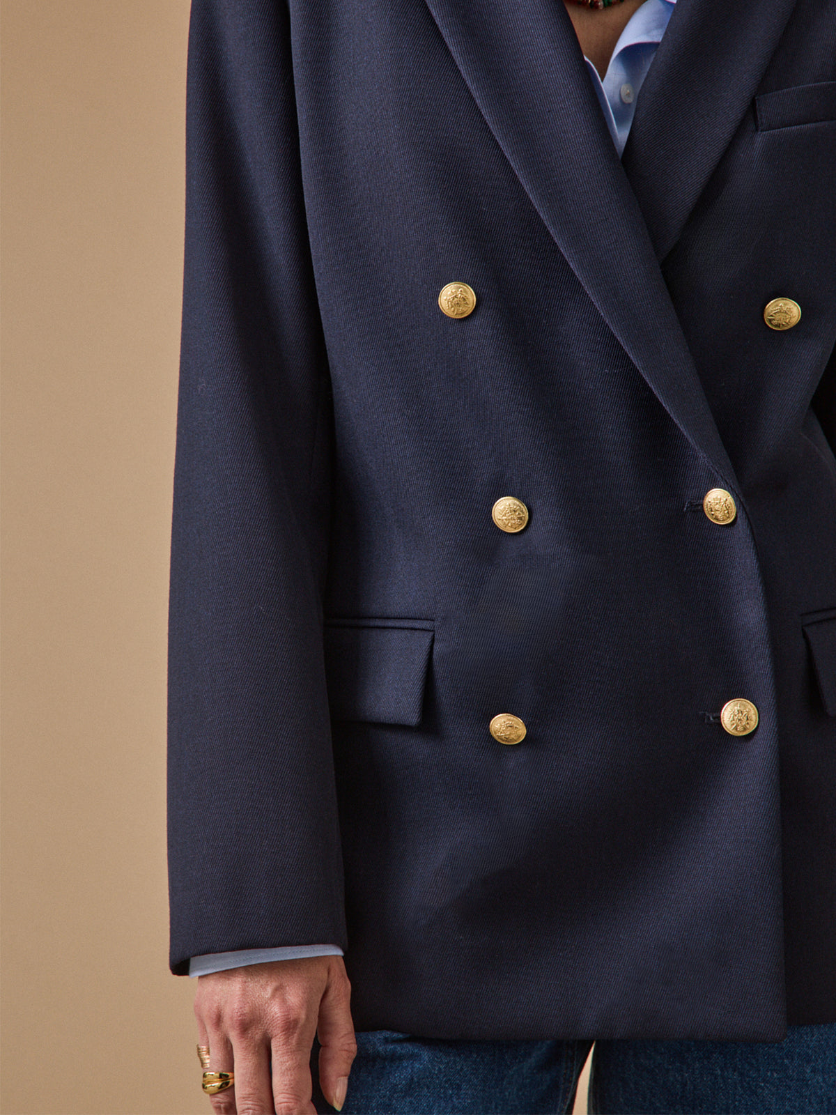 Women's plain twill blazer with golden buttons