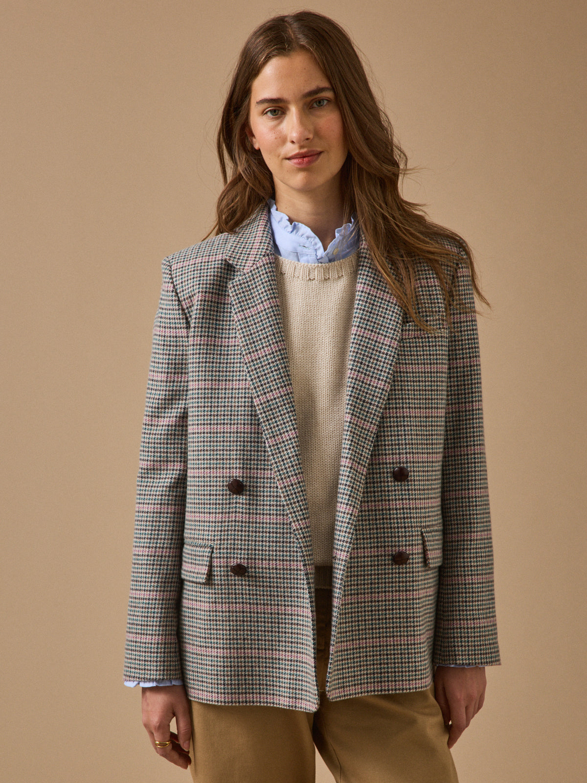 Veste blazer lainage pied-de-poule femme