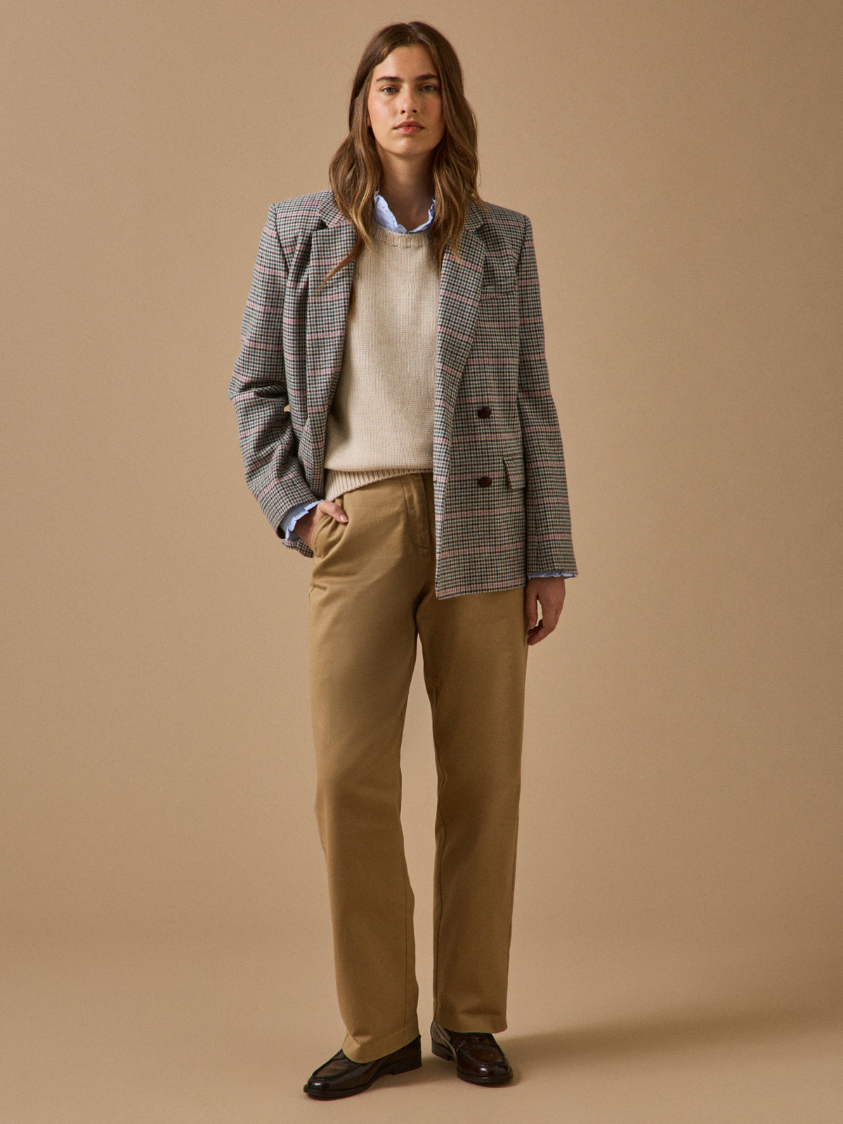 Veste blazer lainage pied-de-poule femme