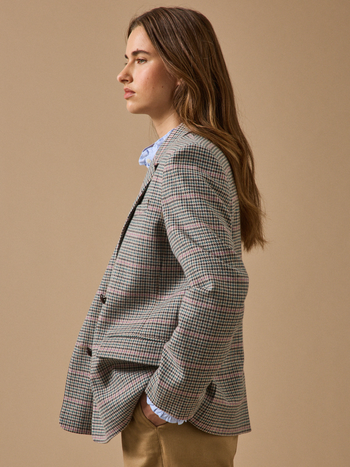 Veste blazer lainage pied-de-poule femme