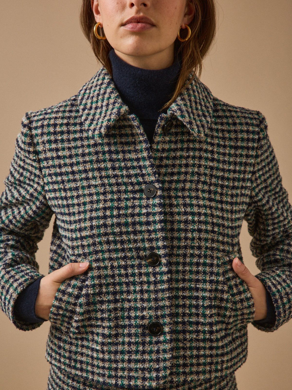 Veste tweed carreaux femme