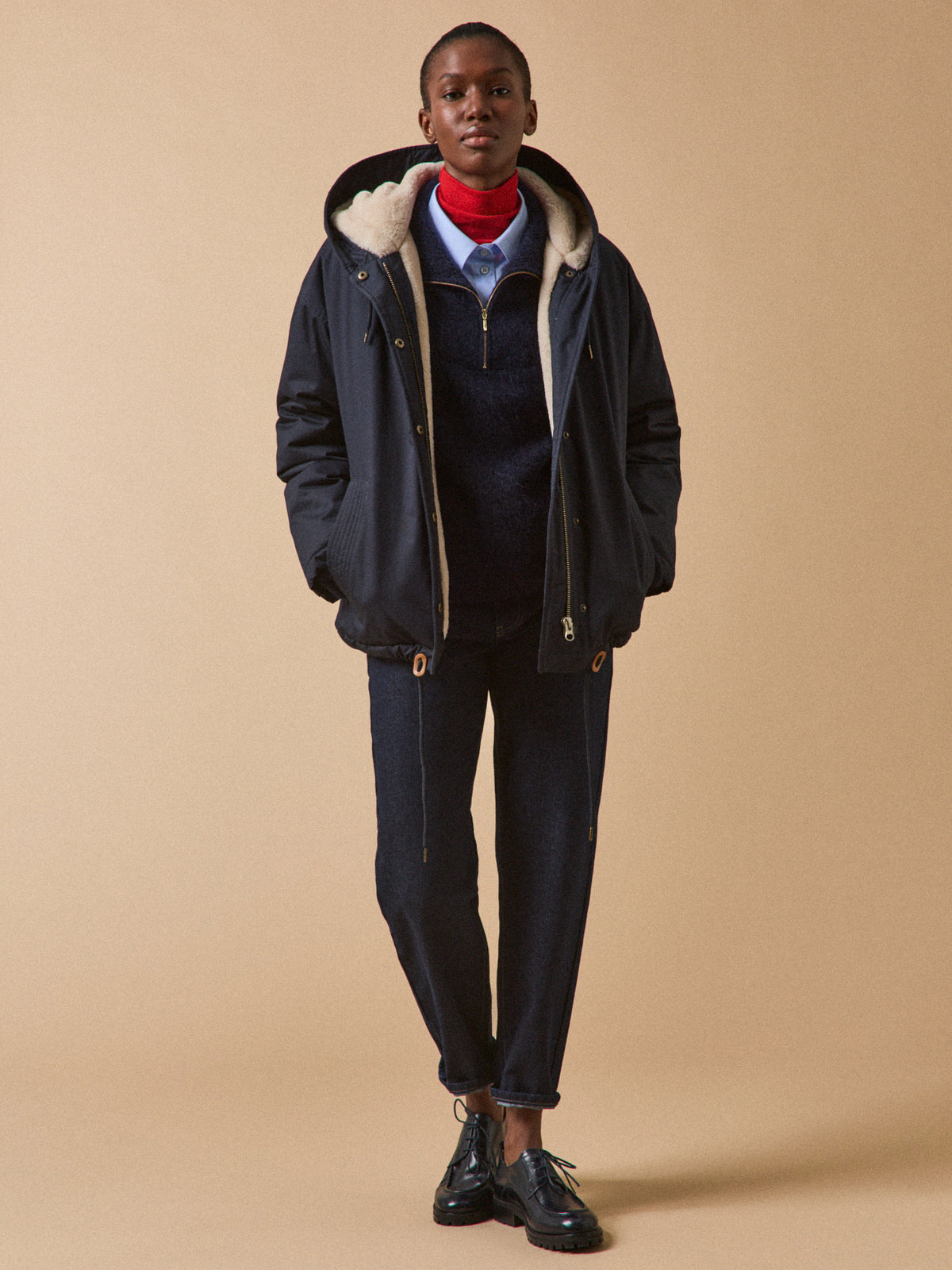 Parka courte femme doublée imitation fourrure