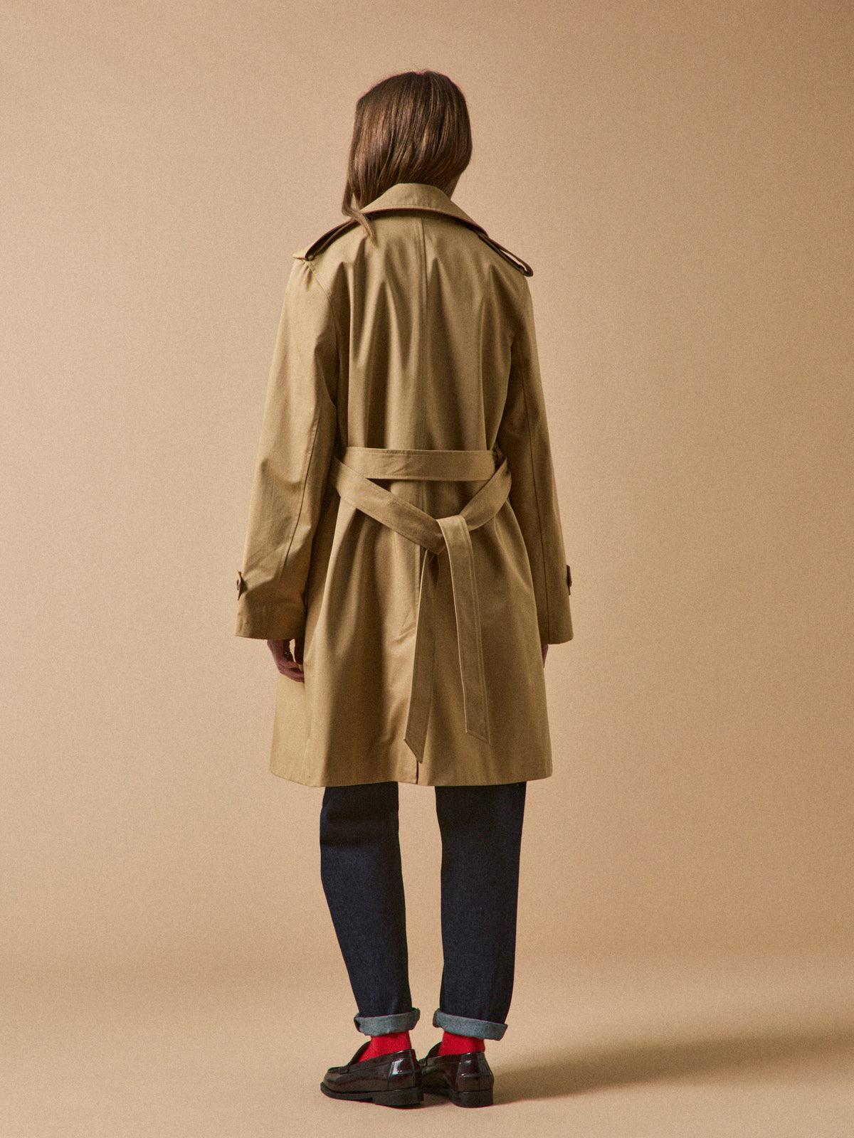 Women's long organic cotton trench coat