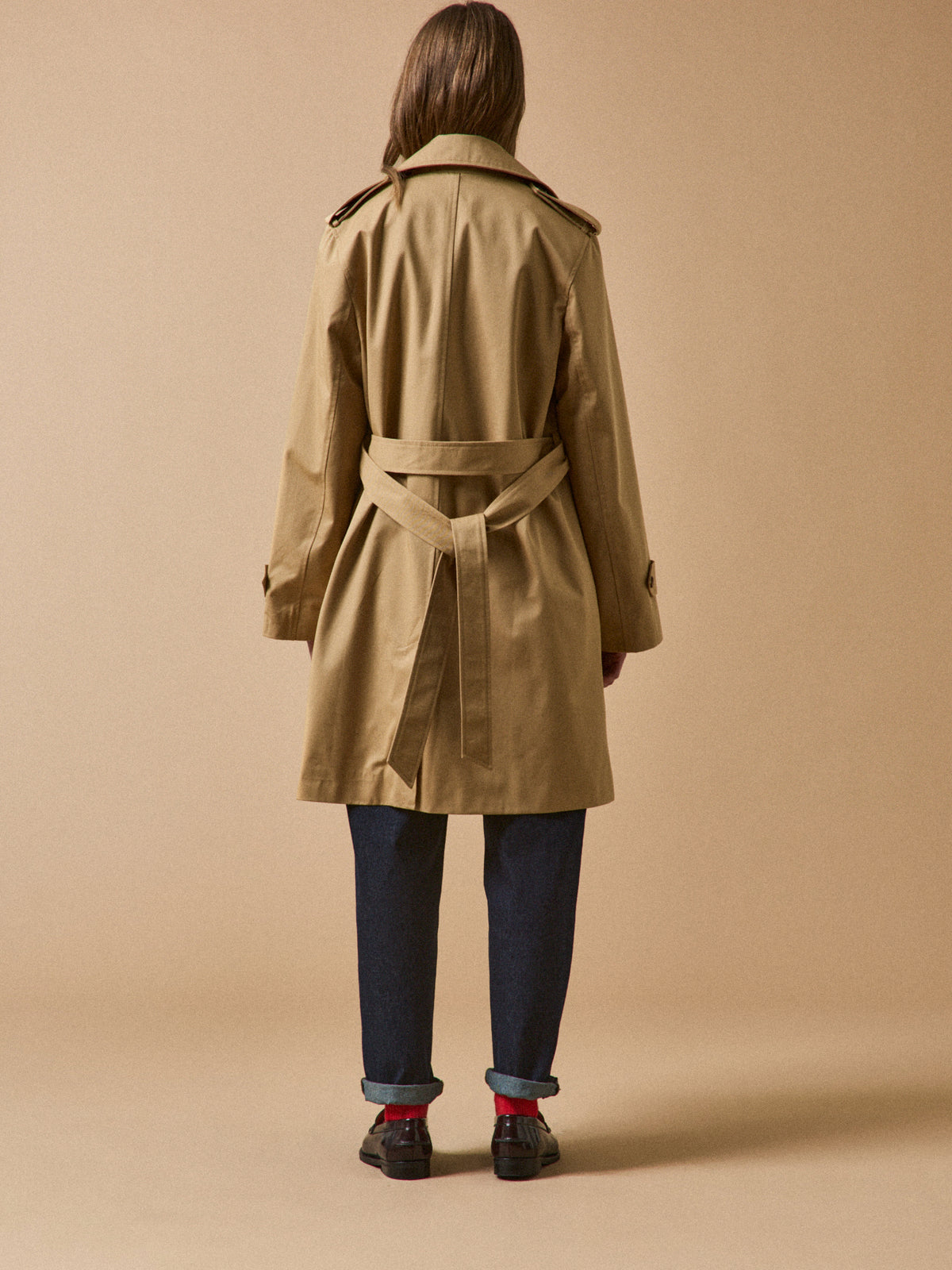 Women's long organic cotton trench coat