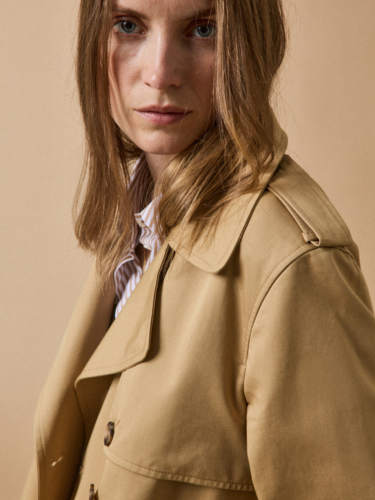 Women's long organic cotton trench coat