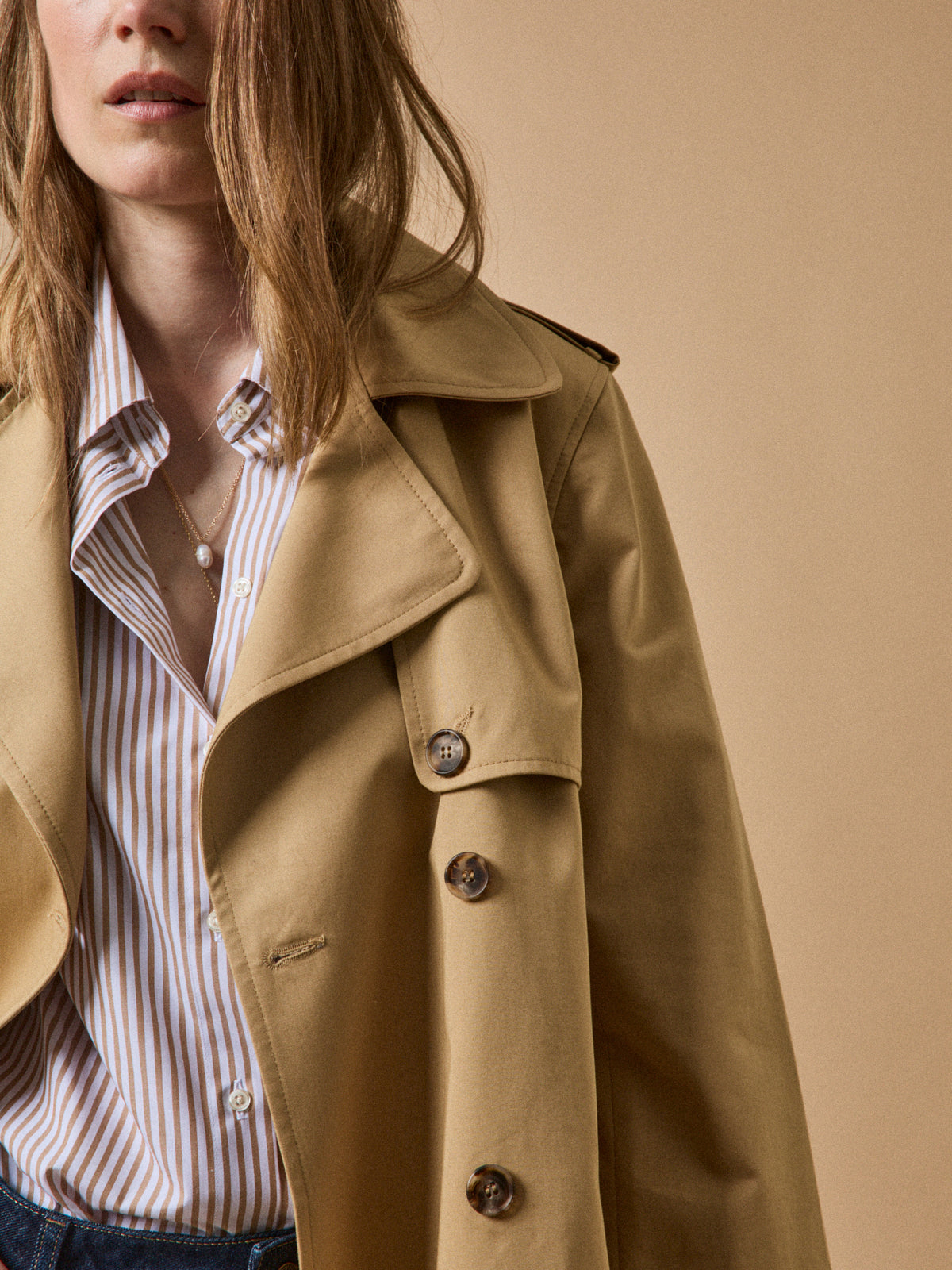 Women's long organic cotton trench coat