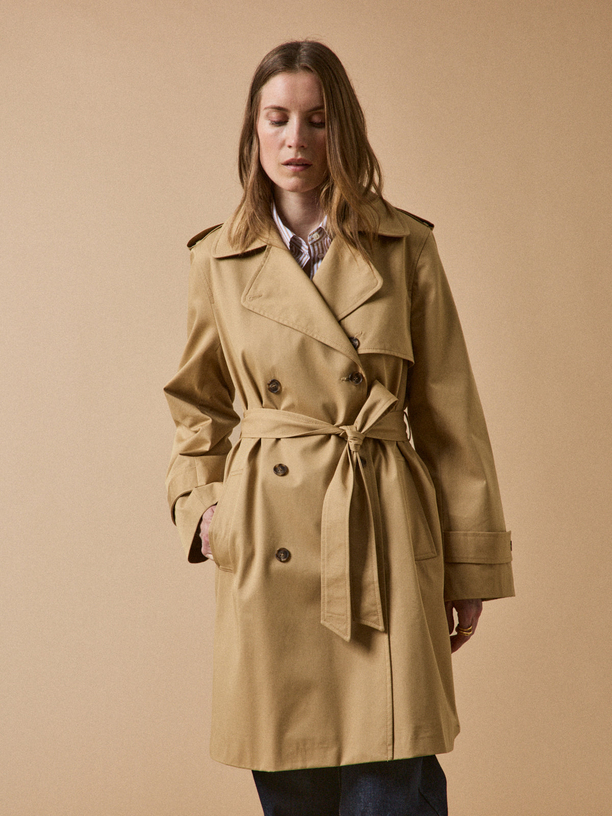 Women's long organic cotton trench coat