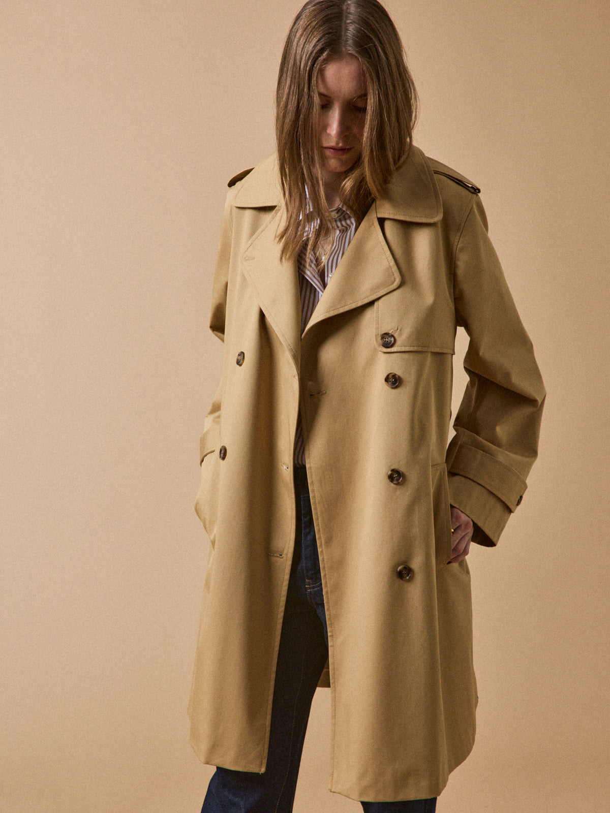 Women's long organic cotton trench coat