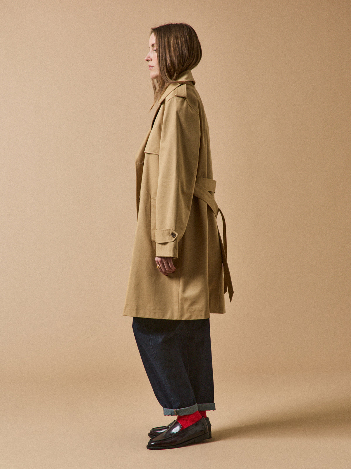 Women's long organic cotton trench coat