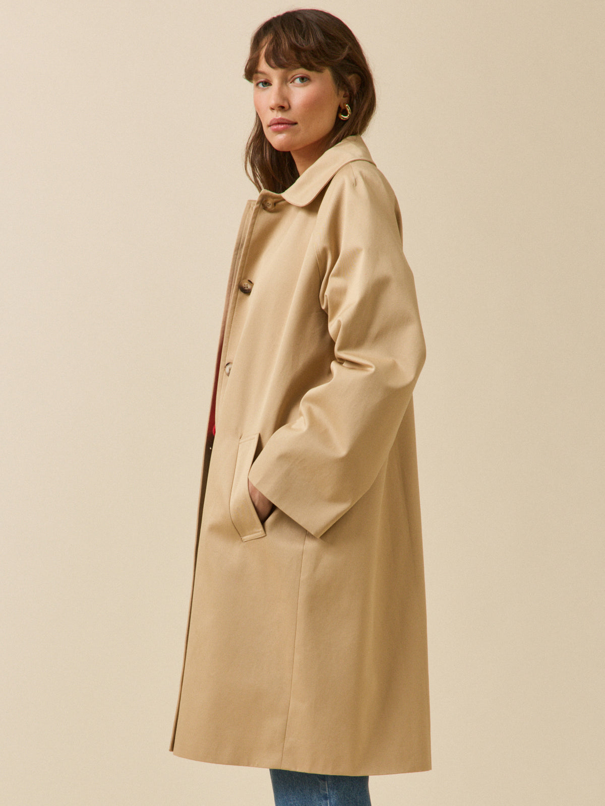 Women's long organic cotton trench coat