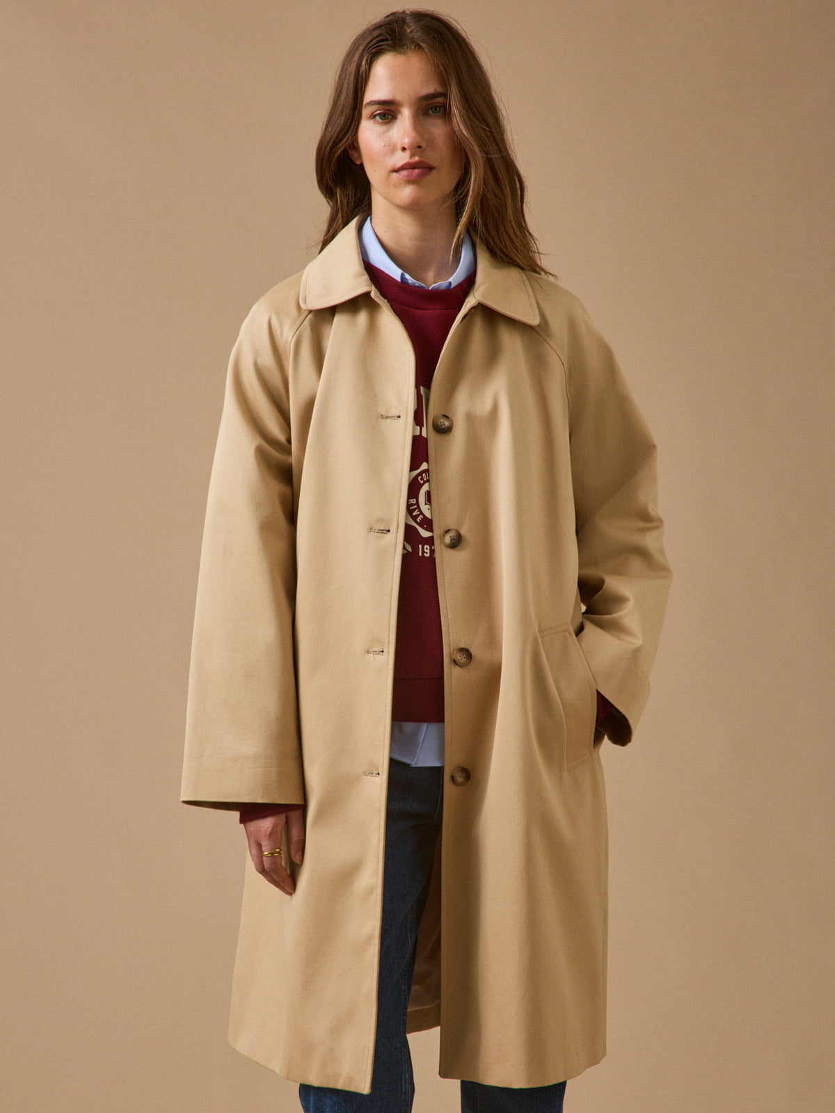 Women's long organic cotton trench coat