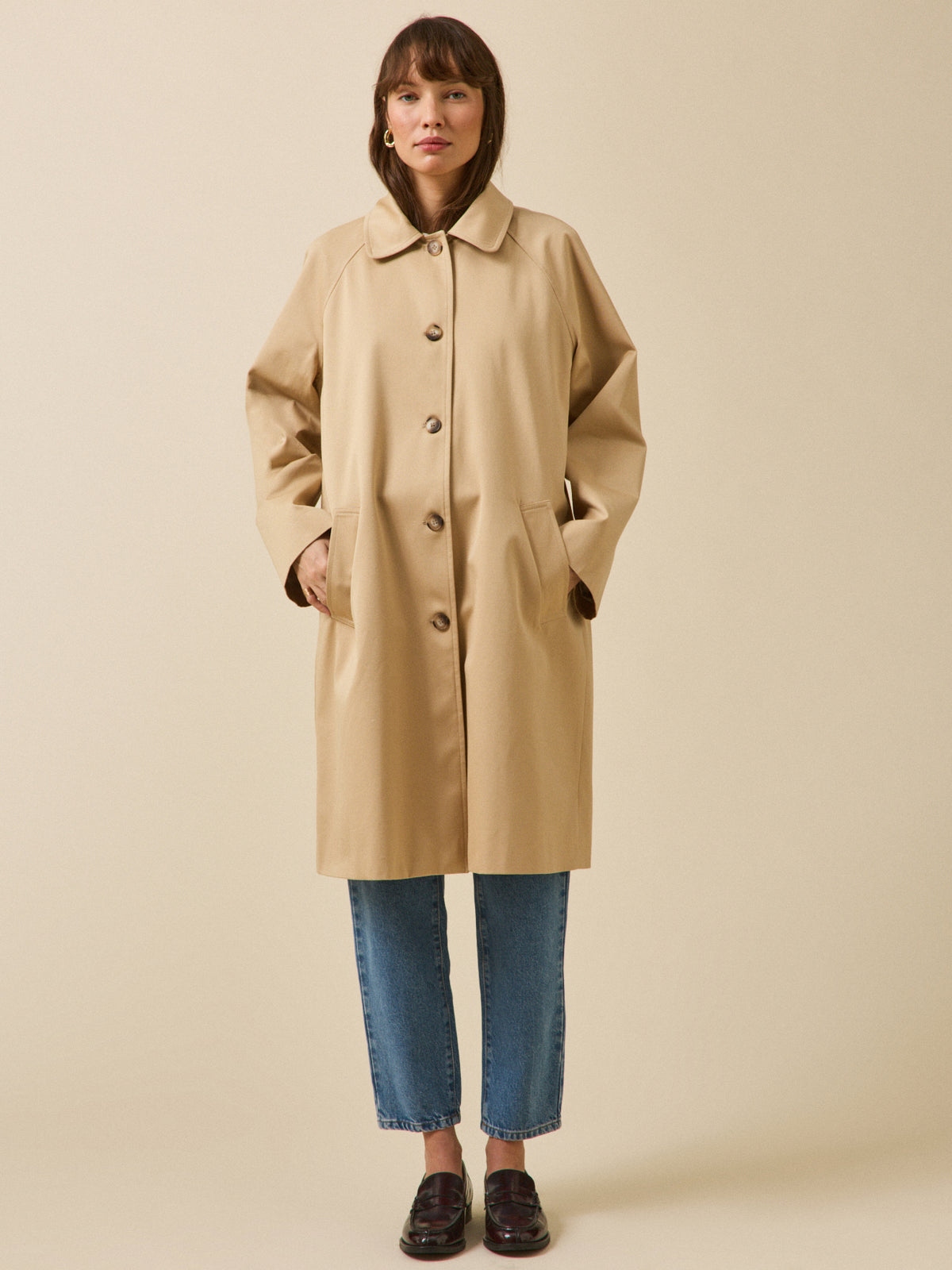 Women's long organic cotton trench coat