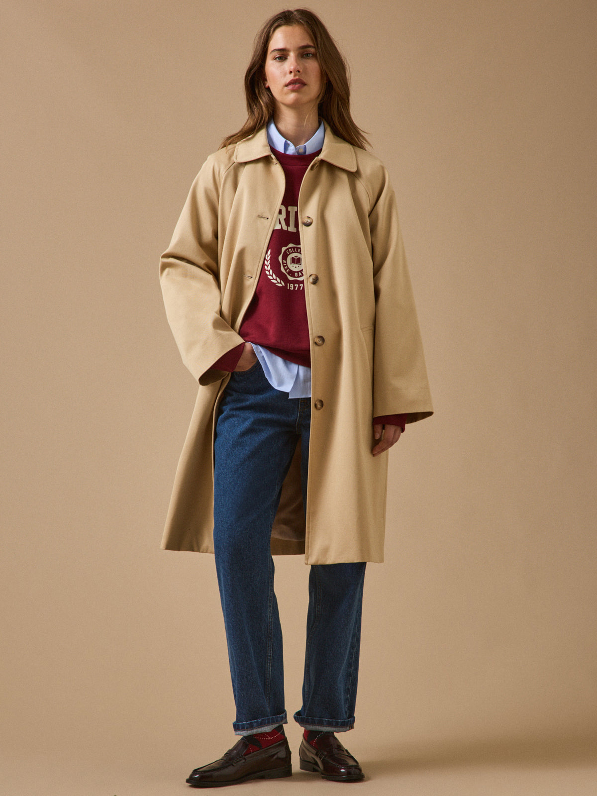 Women's long organic cotton trench coat