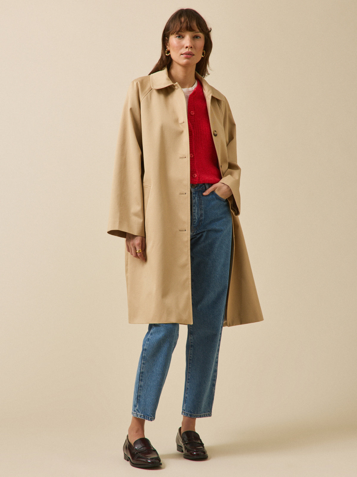 Women's long organic cotton trench coat