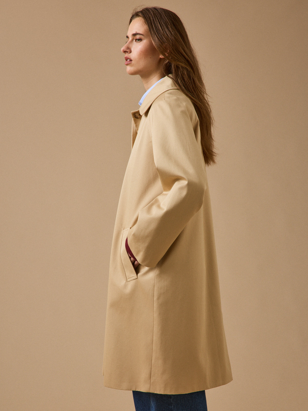 Women's long organic cotton trench coat