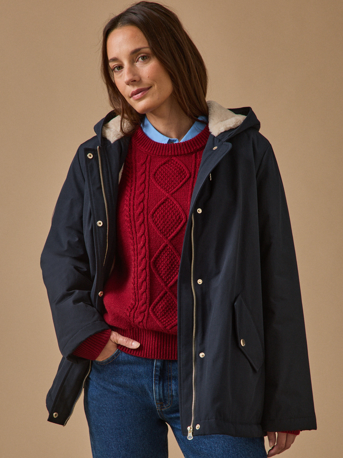 Parka courte femme doublée imitation fourrure
