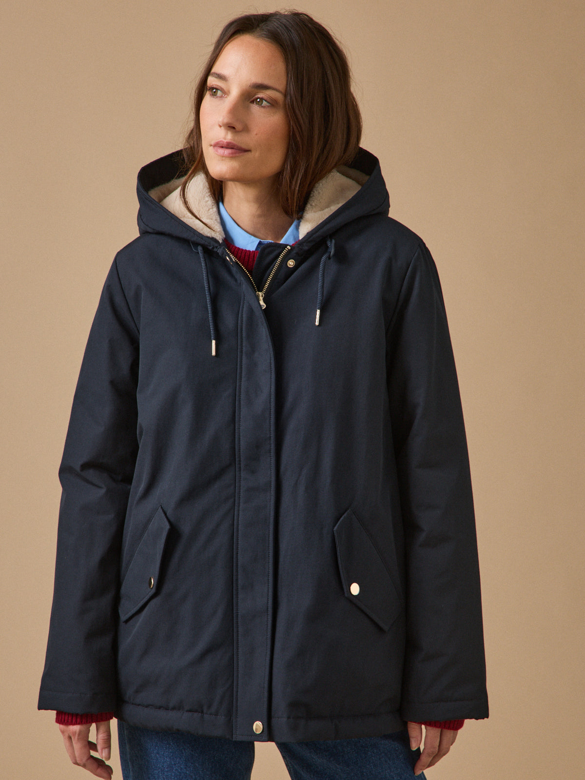 Parka courte femme doublée imitation fourrure