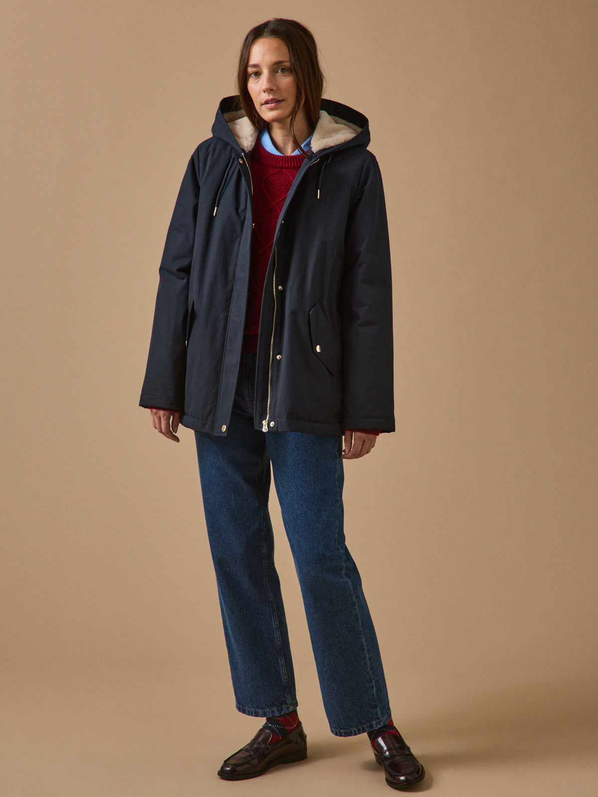 Parka courte femme doublée imitation fourrure