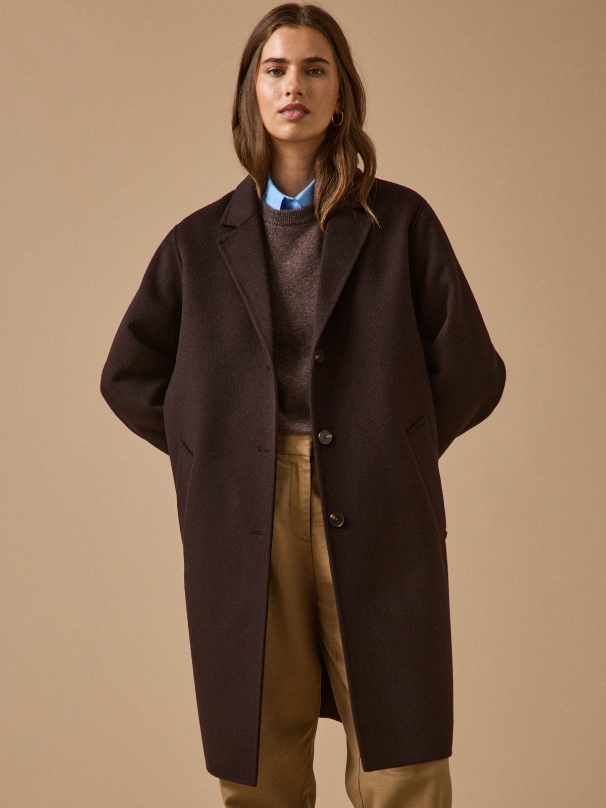 Manteau mi-long lainage double face femme