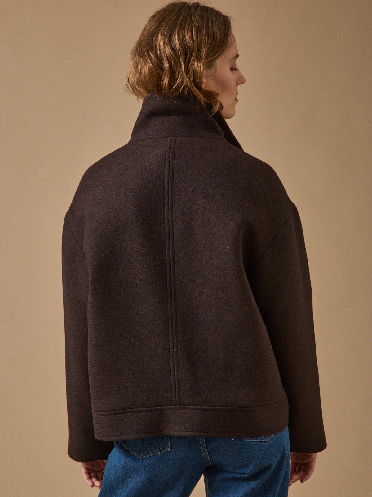 Women's solid-color short woolen coat