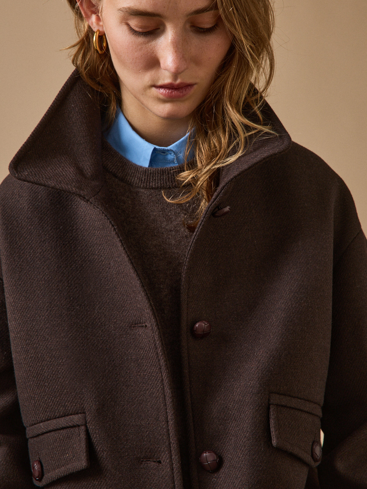 Women's solid-color short woolen coat