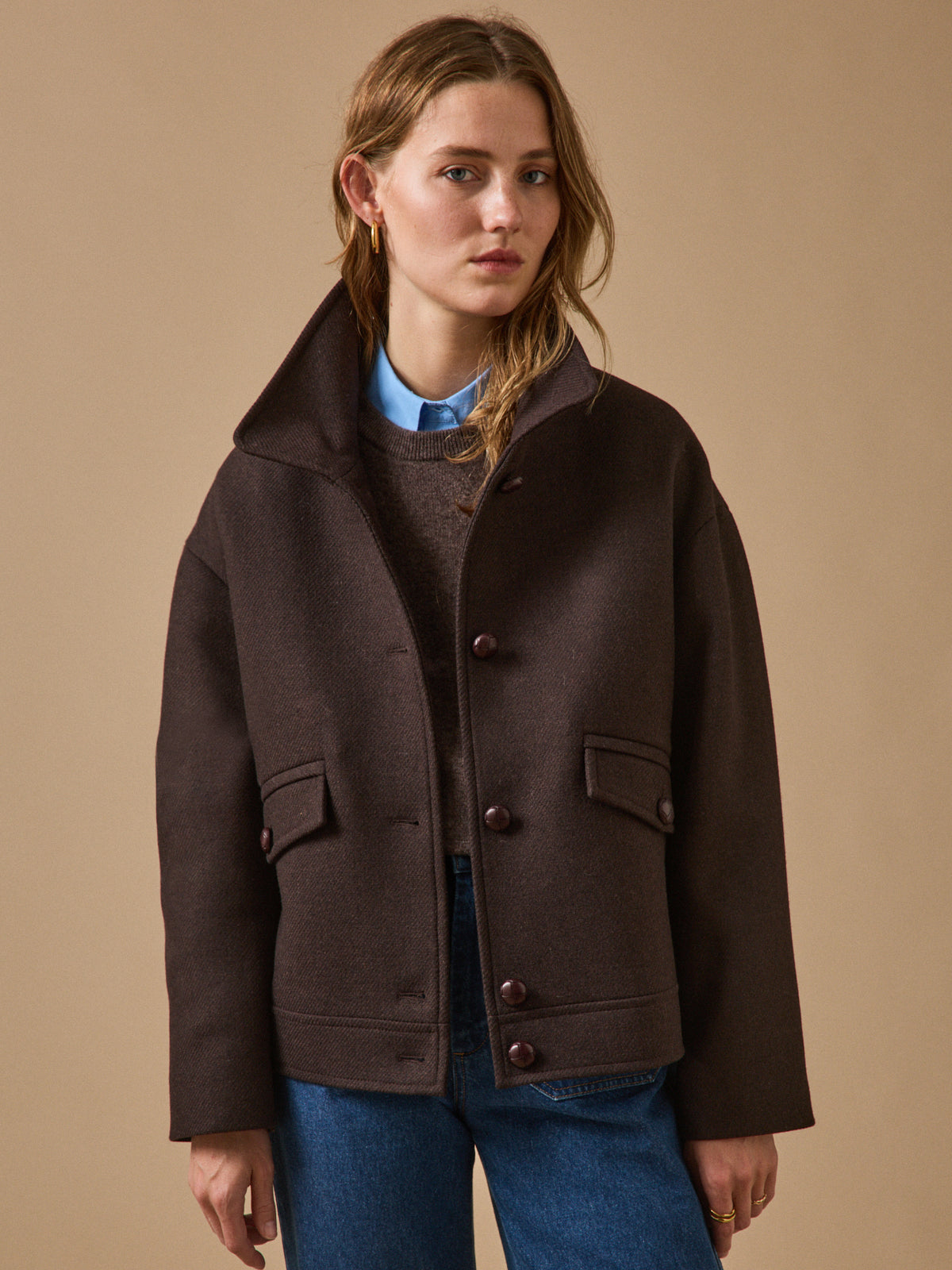 Women's solid-color short woolen coat