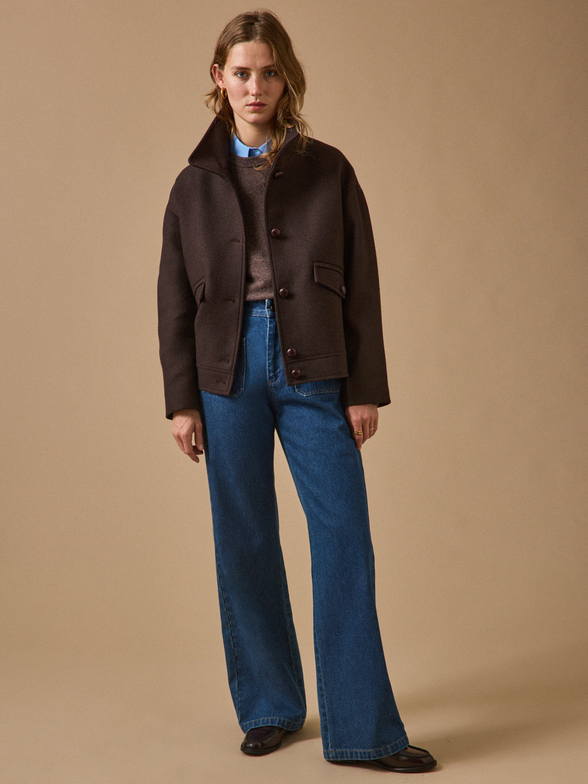 Women's solid-color short woolen coat