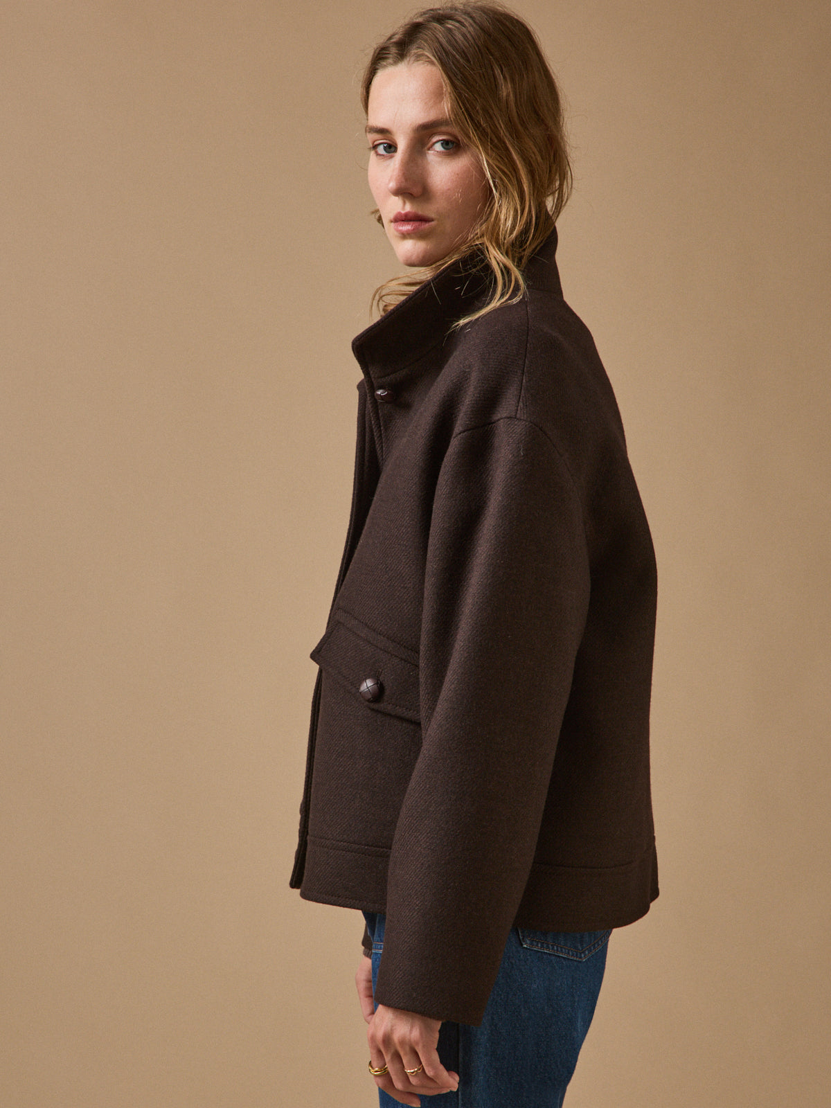 Women's solid-color short woolen coat