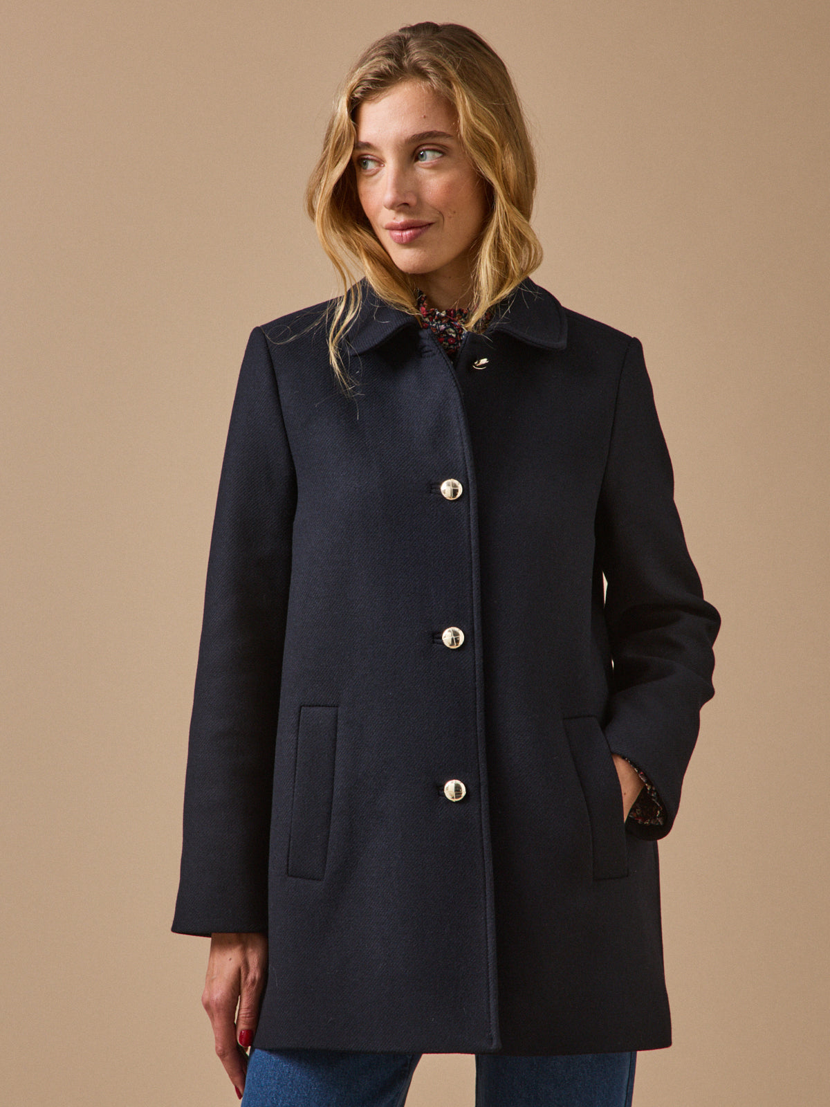 Manteau droit lainage uni femme