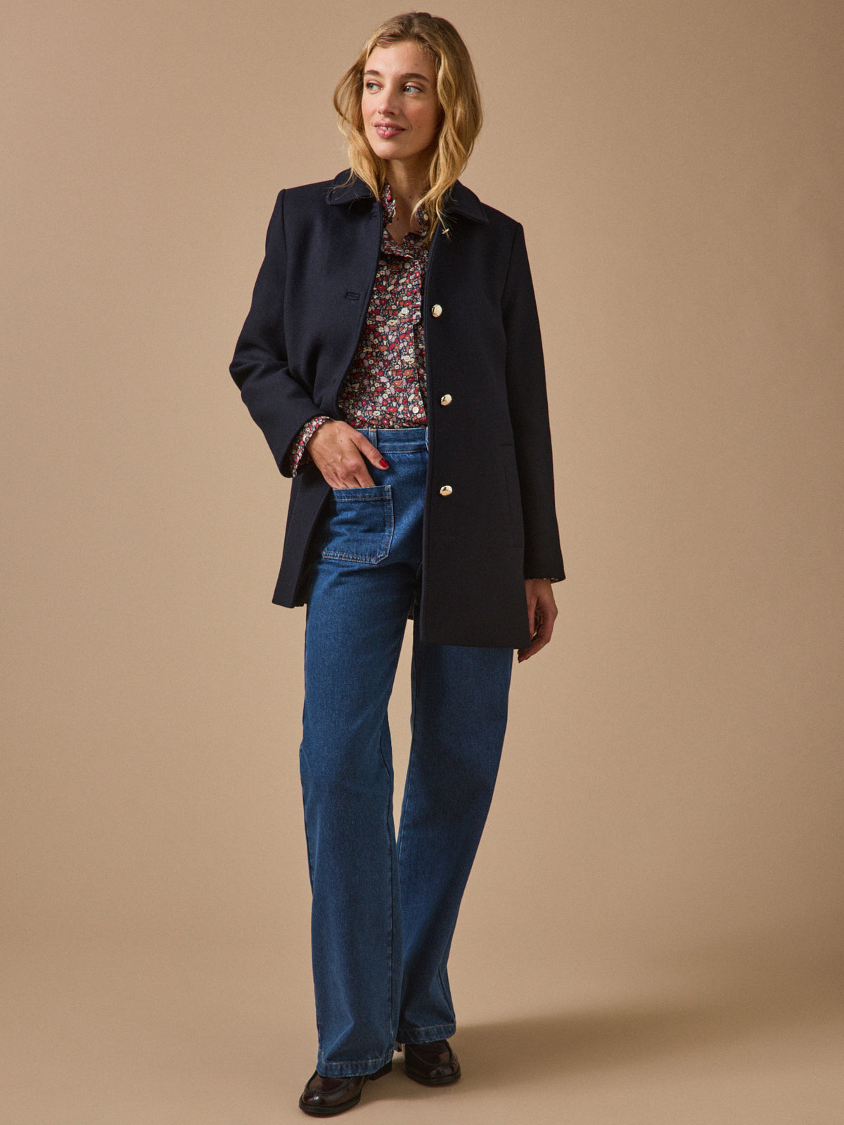 Manteau droit lainage uni femme