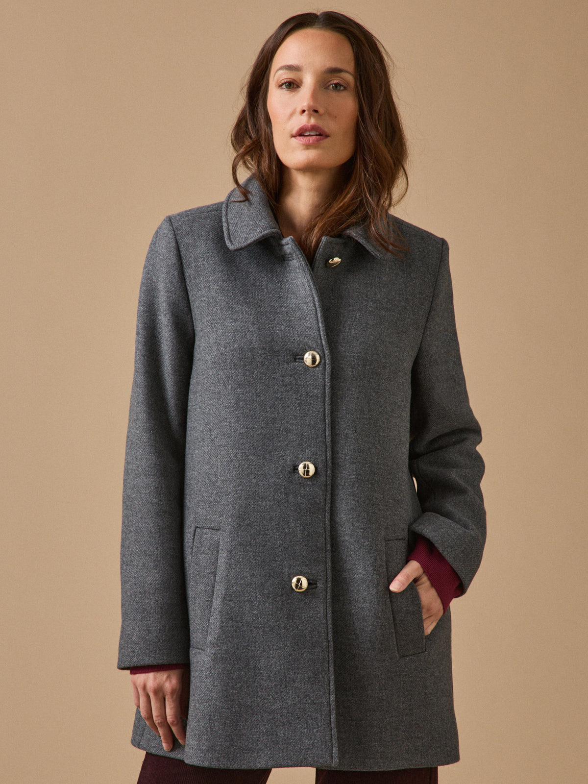 Manteau droit lainage uni femme