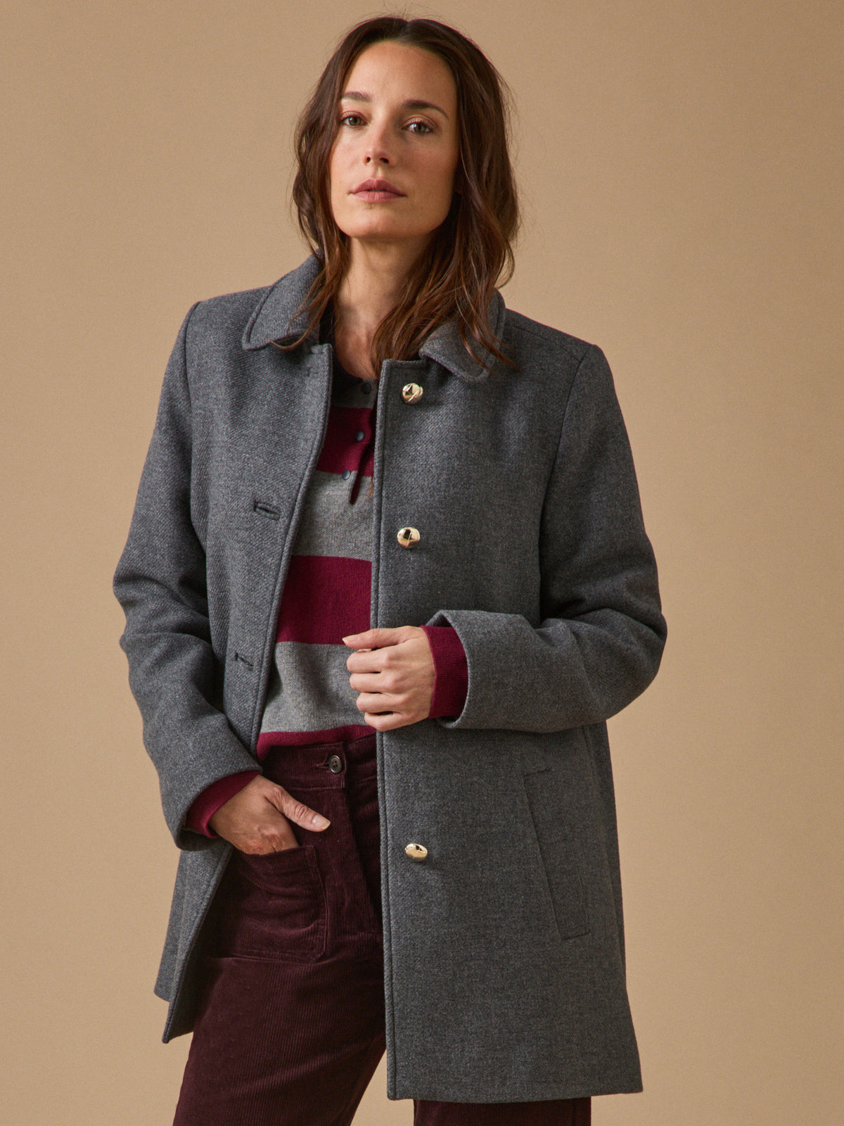 Manteau droit lainage uni femme