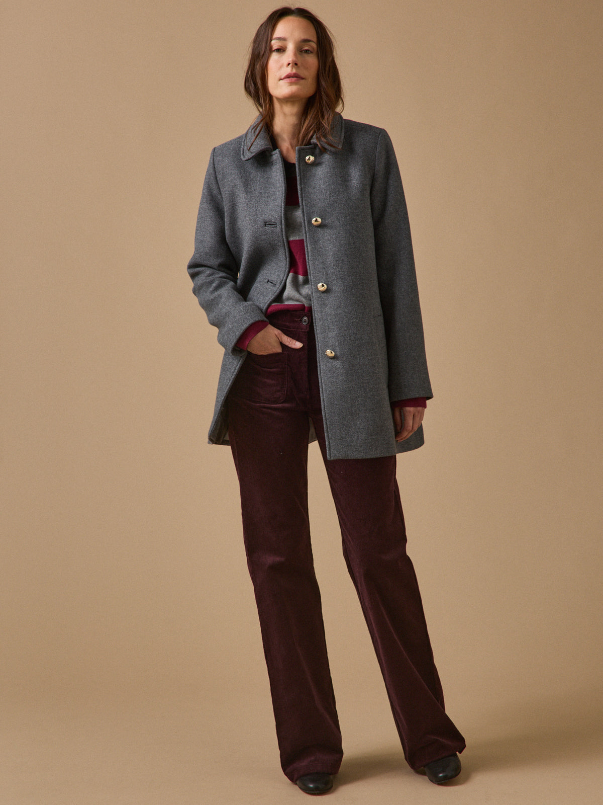 Manteau droit lainage uni femme