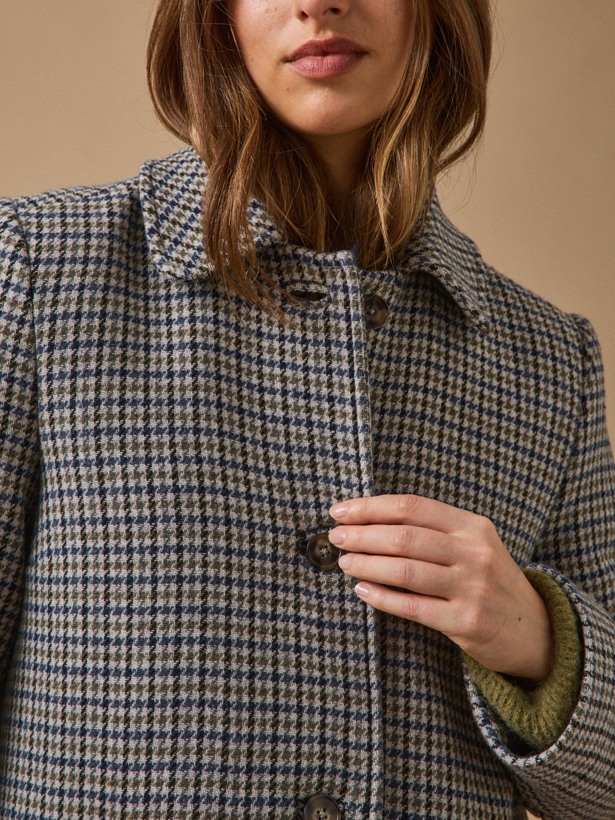 Women's houndstooth woolen coat