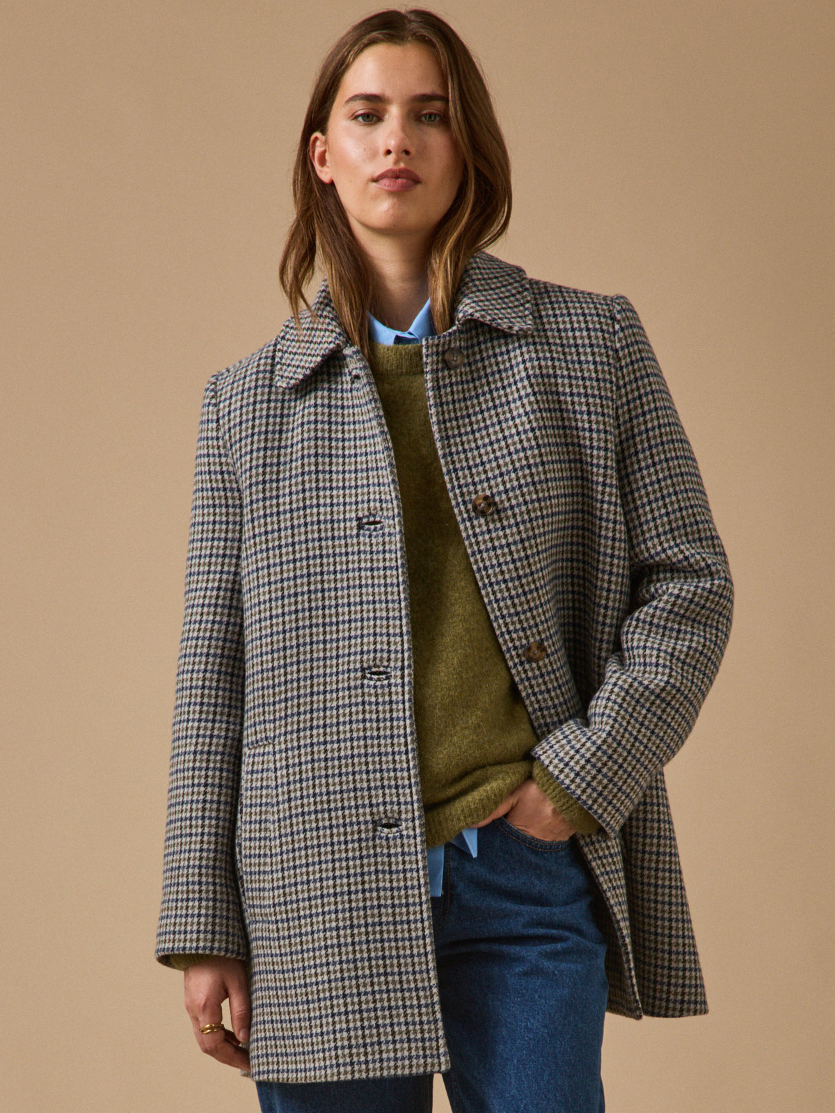 Women's houndstooth woolen coat