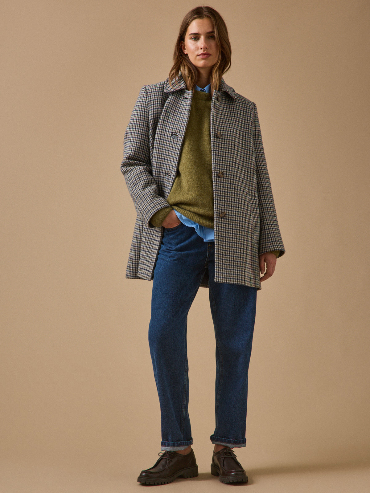 Women's houndstooth woolen coat
