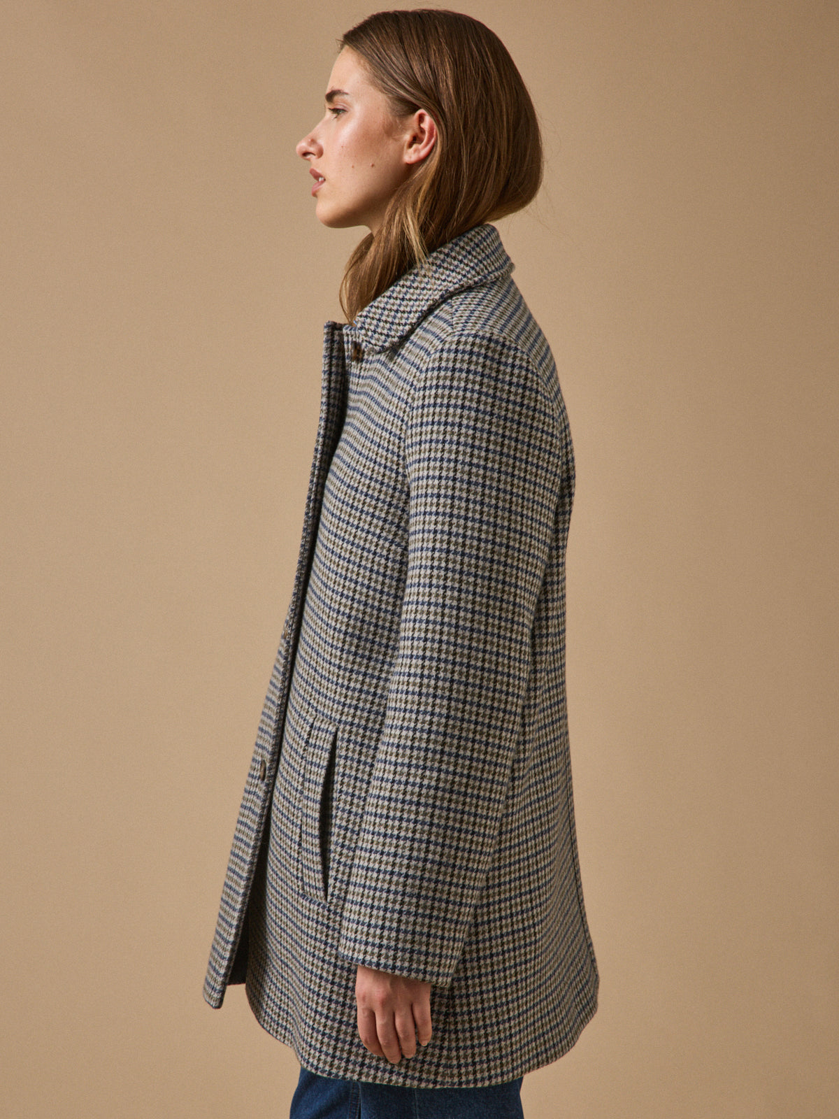 Women's houndstooth woolen coat