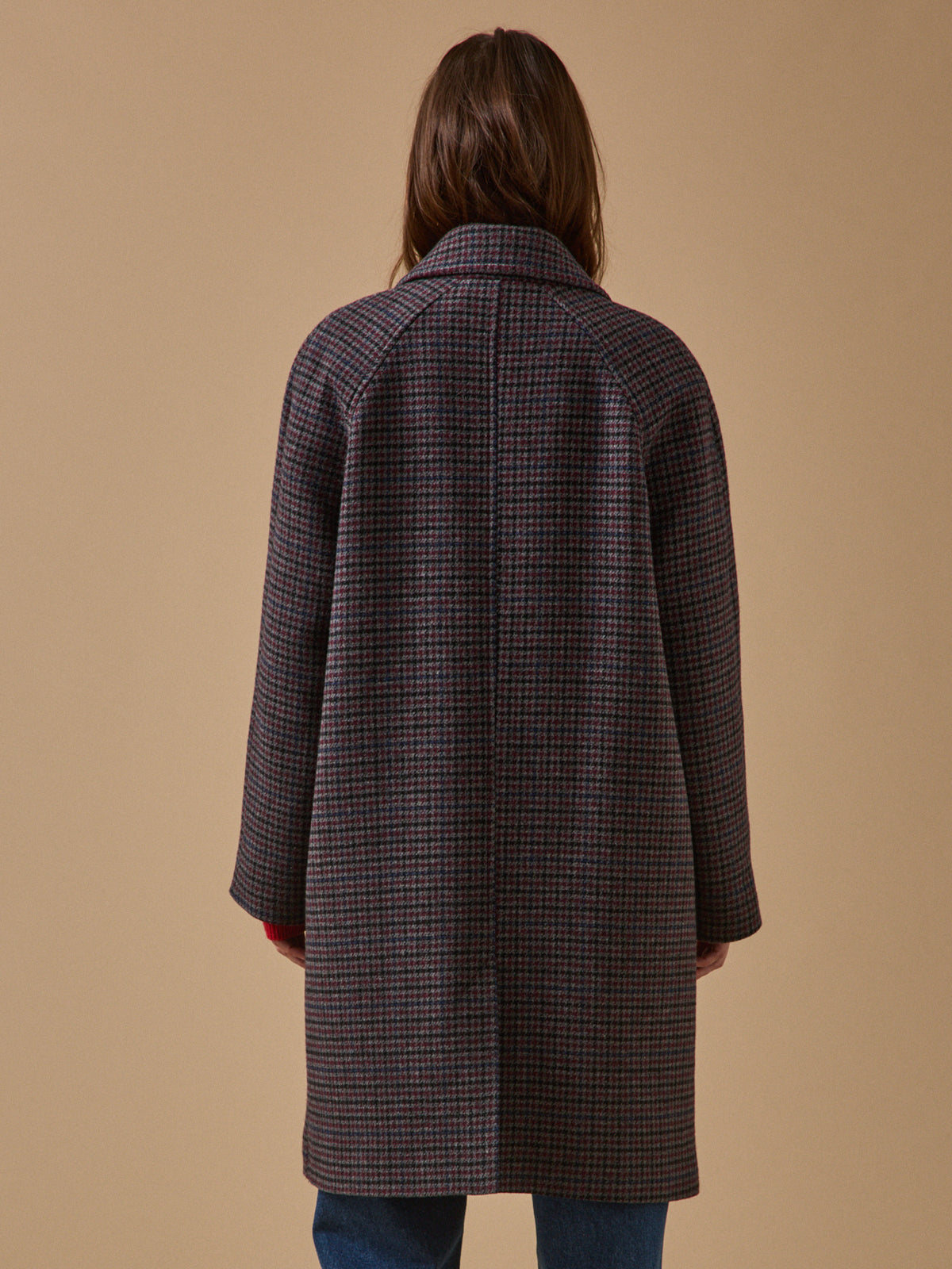 Women's mid-length houndstooth woolen coat