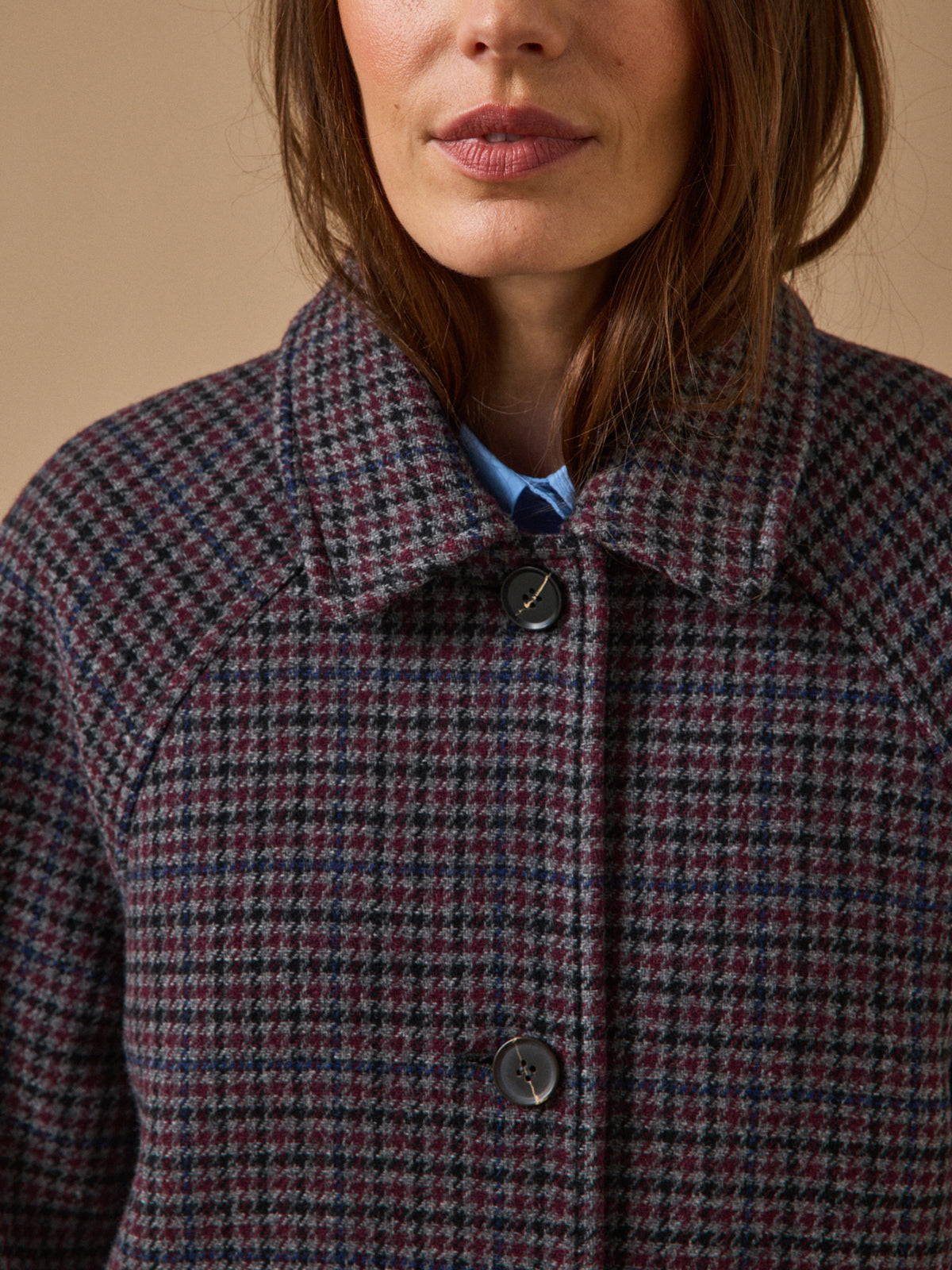 Women's mid-length houndstooth woolen coat