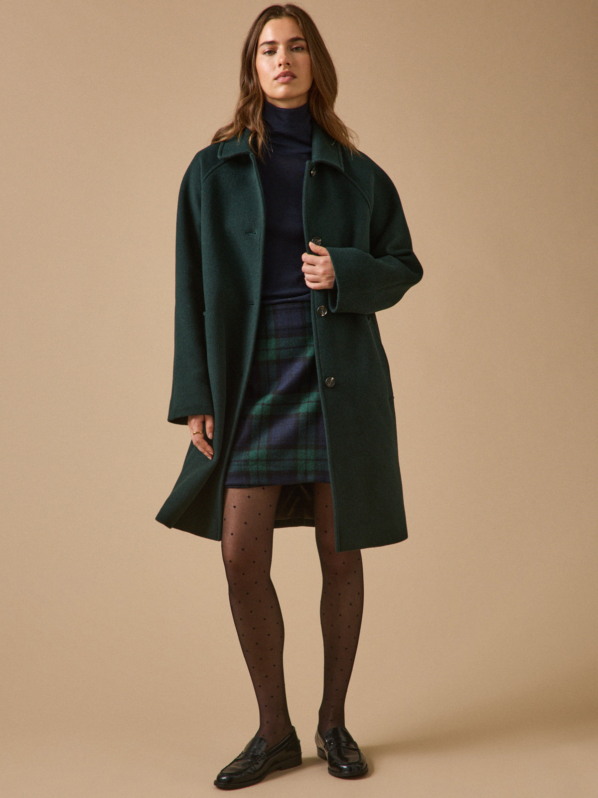 Manteau mi-long lainage uni femme
