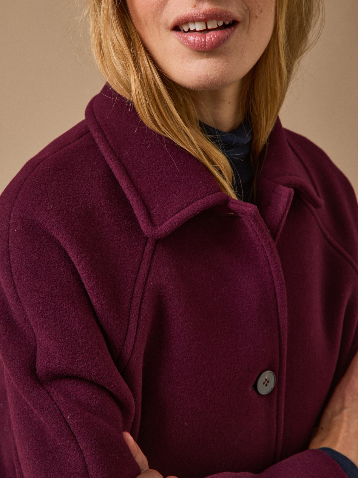 Manteau mi-long lainage uni femme