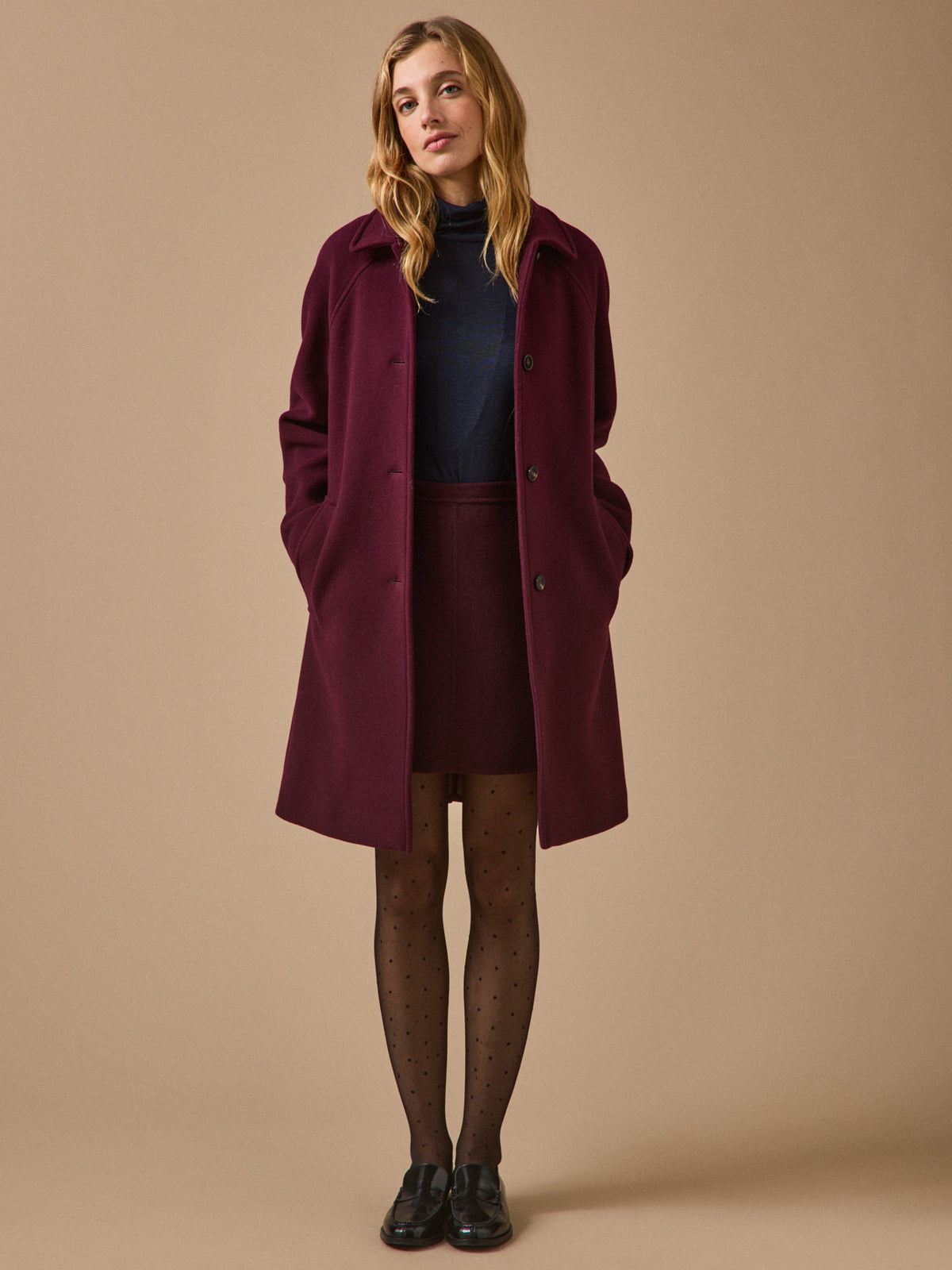 Manteau mi-long lainage uni femme