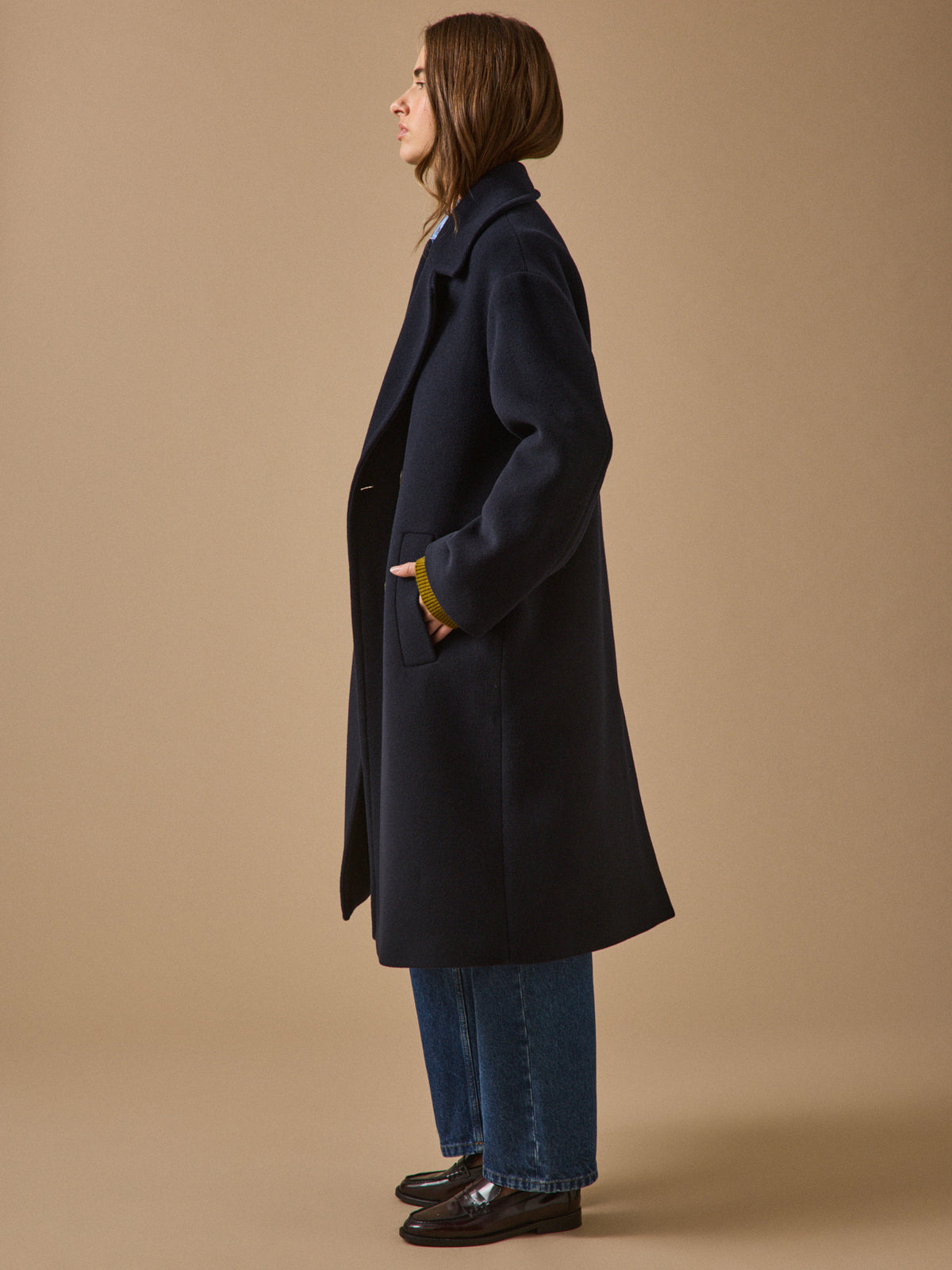 Manteau long lainage uni femme