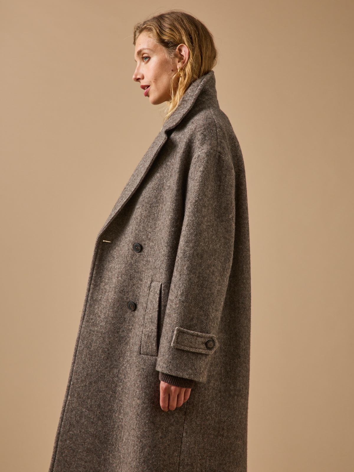 Manteau long lainage chevrons femme