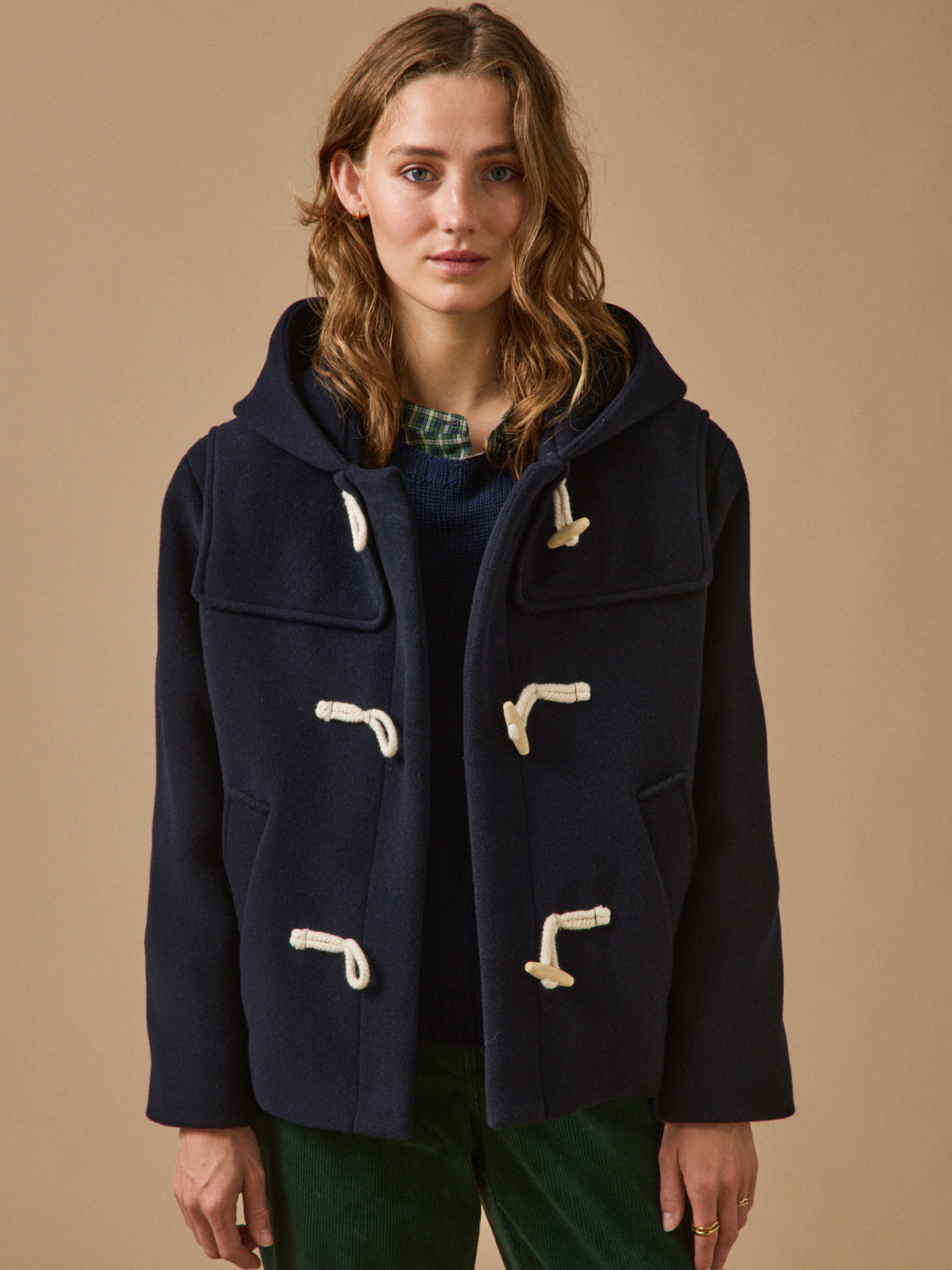 Women's short woolen pea coat