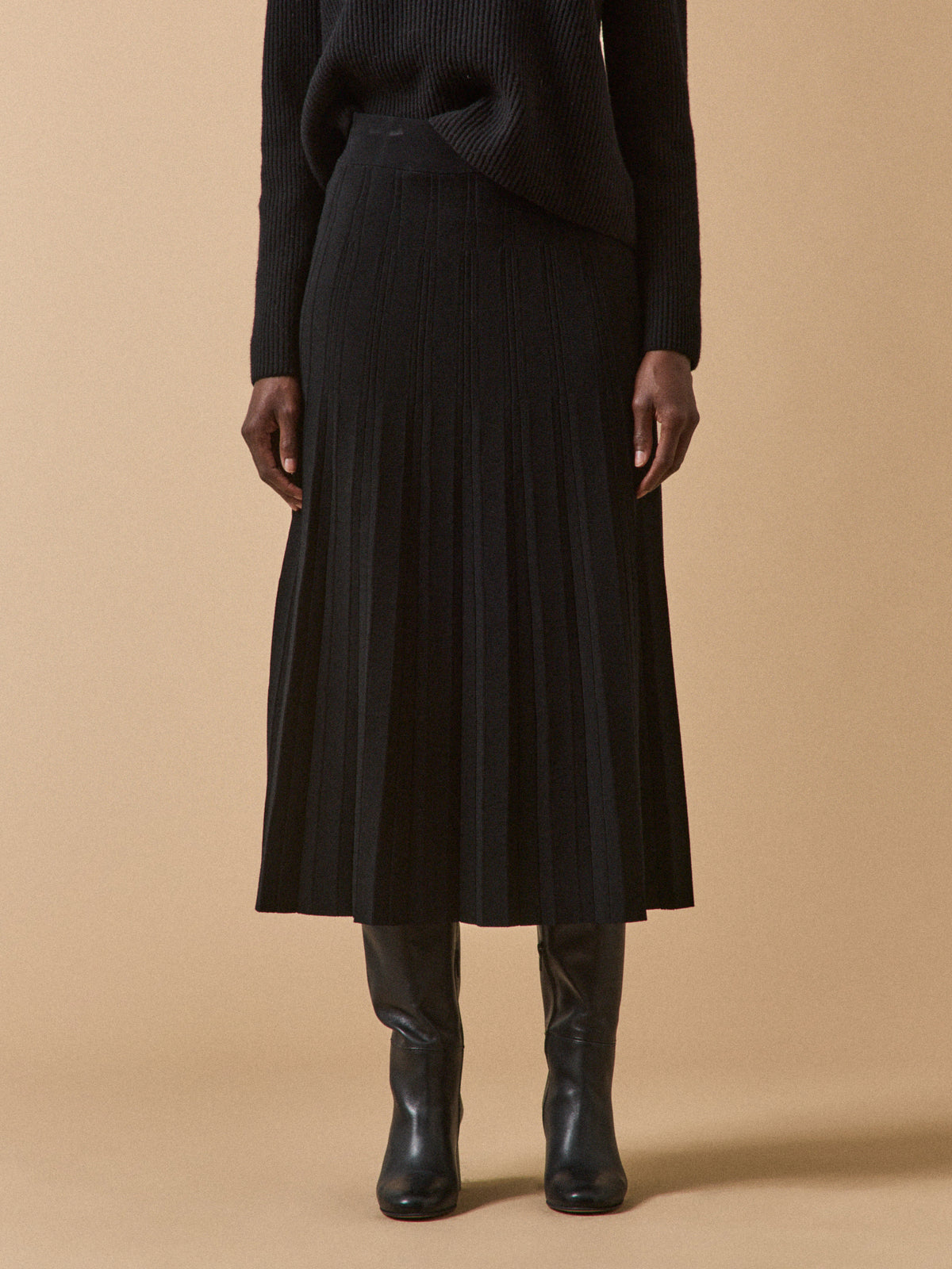 Jupe mi-longue maille plissée femme