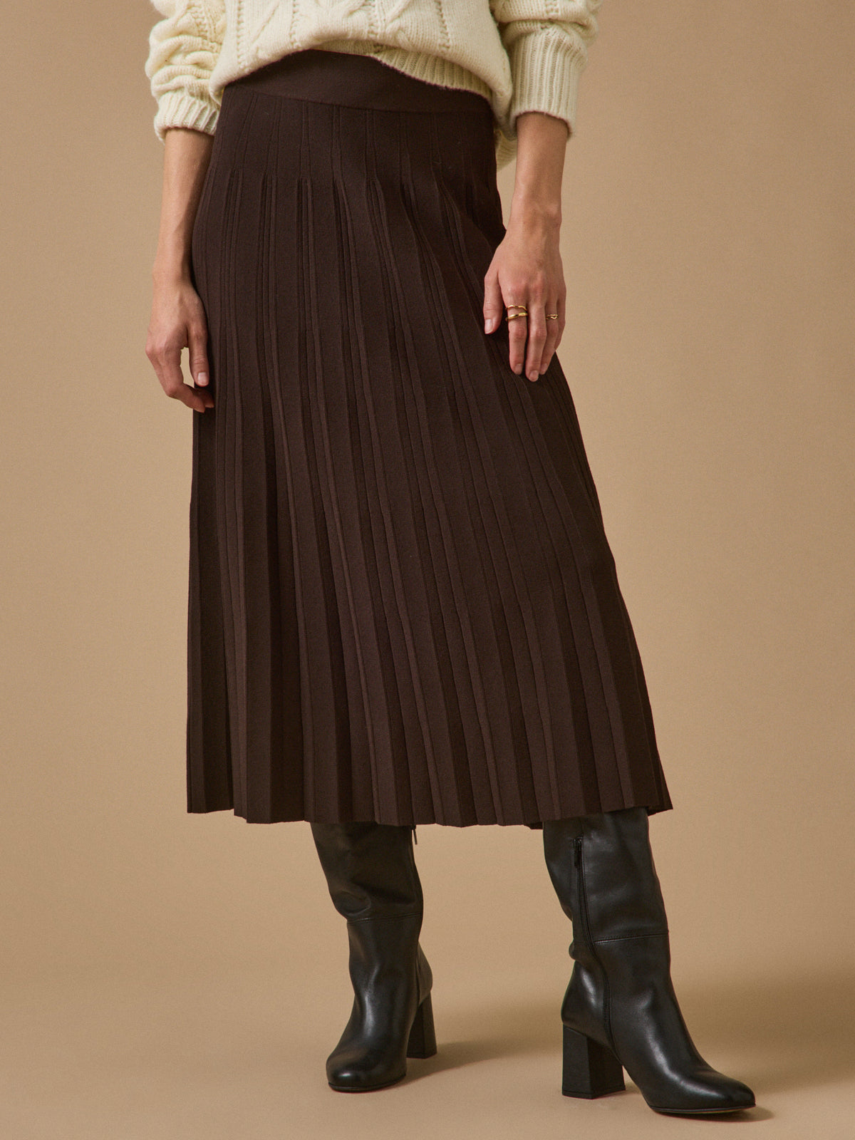 Jupe mi-longue maille plissée femme